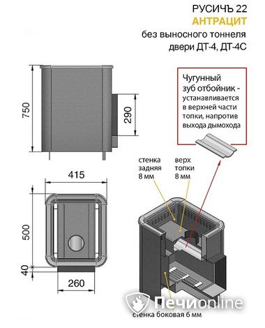 Дровяные печи-каменки Везувий Русичъ Антрацит 22 (ДТ-4С) без выноса в Казани