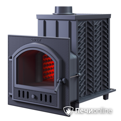 Дровяная банная печь Гефест ЗК-30 (П) чугунная дверца со панорамным стеклом закрытая каменка в Казани