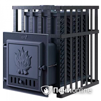 Дровяная банная печь Гефест в сетке-25 чугунная дверца сетка-каменка в Казани