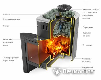 Дровяная банная печь TMF Гейзер Мини 2016 Carbon дверь антрацит закрытая каменка терракота в Казани